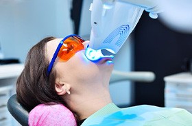 Woman undergoing in-office teeth whitening