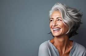 Portrait of beautiful senior woman with lovely teeth